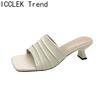 Fashion Summer Fashion Open Toe Women Slippers  Fashion Square Heels Banquet Slides Female Shoes Zapatos De Mujer