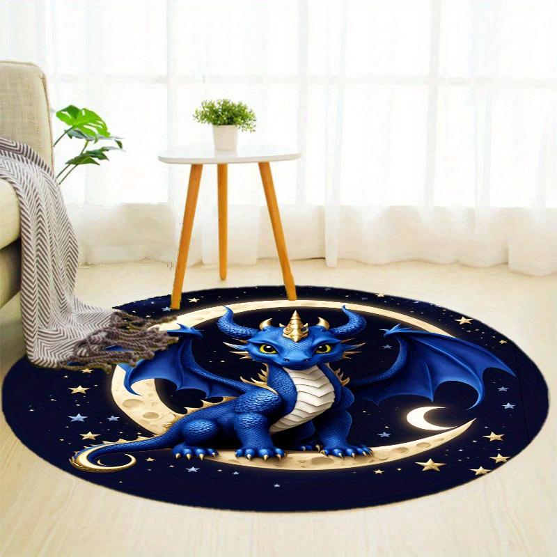 S Moon Dragon Round Rug Nonslip Area Rug Office Chair Mat Carpet For Living Room Bedroom Home Decor