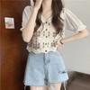 Hollow Short Top Knitted Shirt Cardigan Jacket 1116 Summer New Short-sleeved Thin Internet Celebrity Lace Shirt