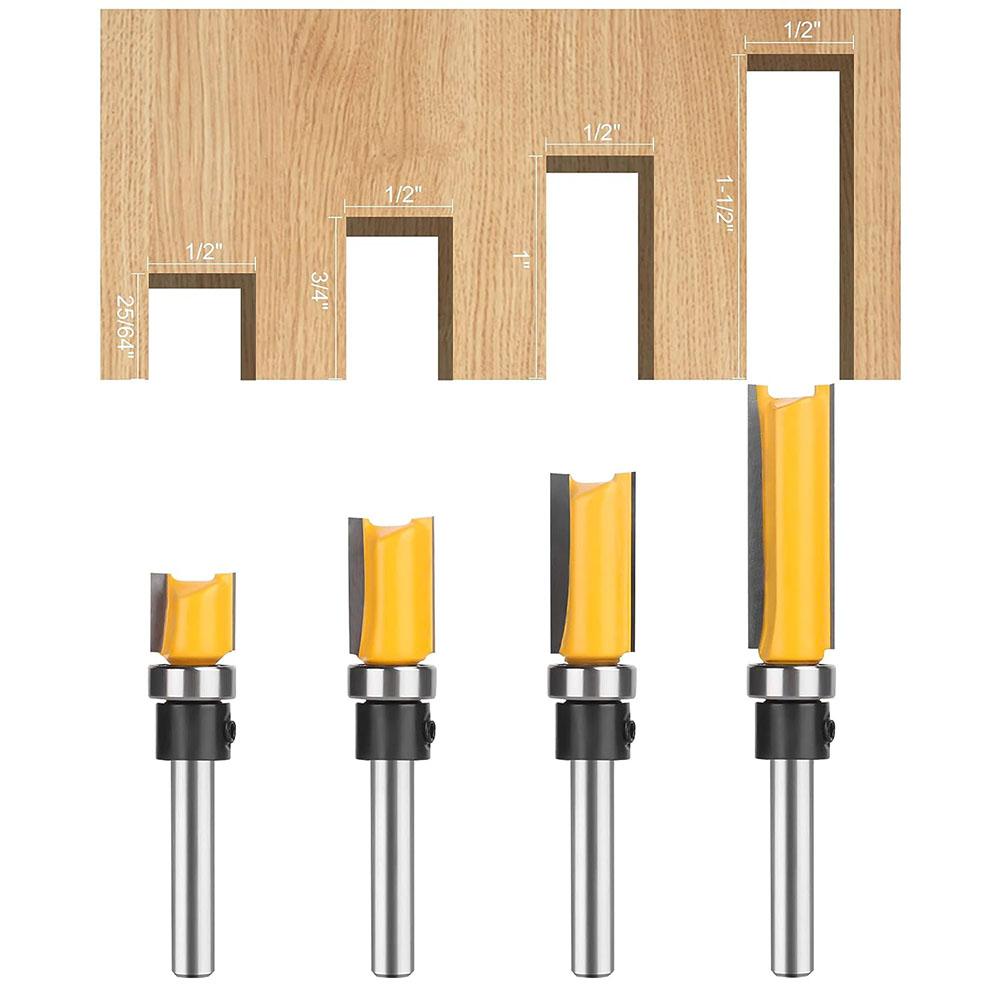 4Pcs 1/4'' Shank Top Bearing Flush Trim Carbide Router Bit Set Milling Cutter