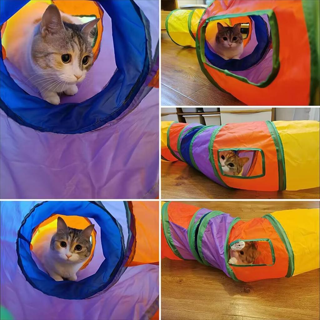 Foldable Cat Pet Indoor Pet Exercise Toy for and Chew Prevents Lack of Relieves Easy To with Holes and Made of Rainbow Compact Tunnel, Supplies,