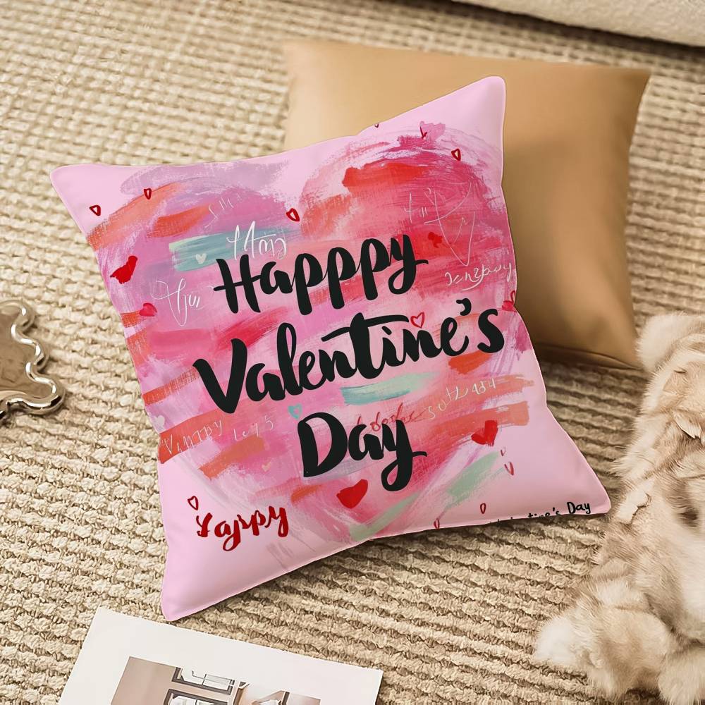 Happy Valentine's Day Pillow Case Anti-dustmite Invisible Zipper Sofa Bed
