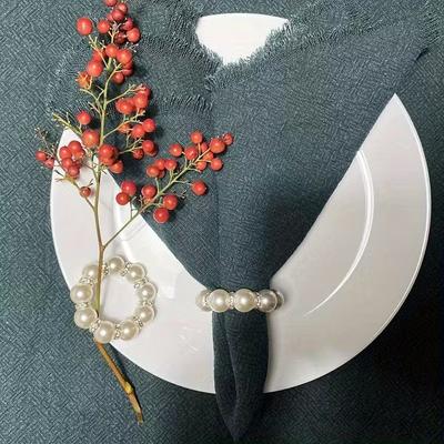 Handmade Beaded Pearl Napkin Ring Valentine's Day DecorativeNapkin Holder DIYTable Towel Ring for Wedding Party Tablecloth Decor