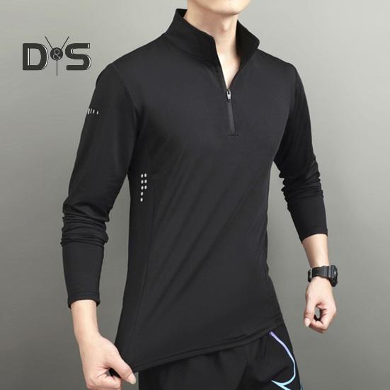 Men's Sports Shirts Stand Collar Half Zip Sweatshirt Solid Color Slim Fit Long Sleeve Pullover Shirt for Autumn Winter Casual Wear