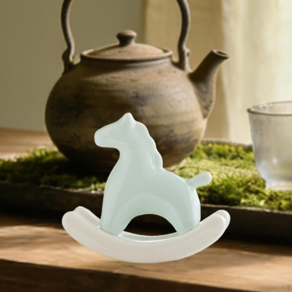 Miniature Horse Figurine Animal Sculpture Ceramic Tea Pet Rocking Statue for Living Room