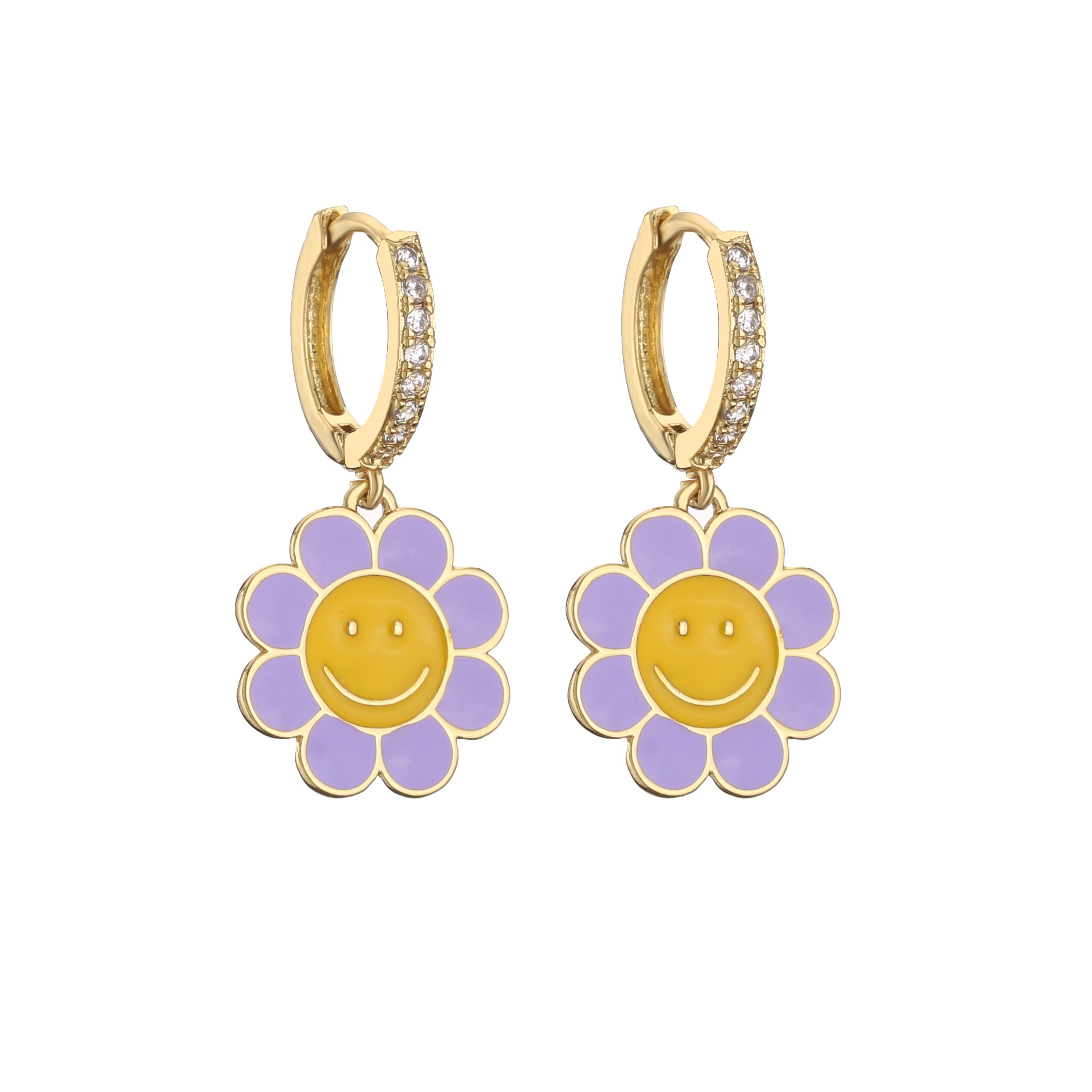 

HECHENG,Gold Plated Daisy Hoop Earrings,Enamel Sunflower Zircon Gift for Women фіолетовий