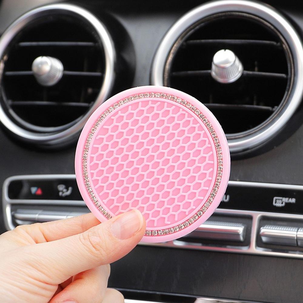 

Подставка под стакан в форме сердца для автомобиля с алмазным узором, автоматическое отделение для стакана с водой, противоскользящий коврик, силиконовый подстаканник, аксессуары для украшения салона автомобиля розовый