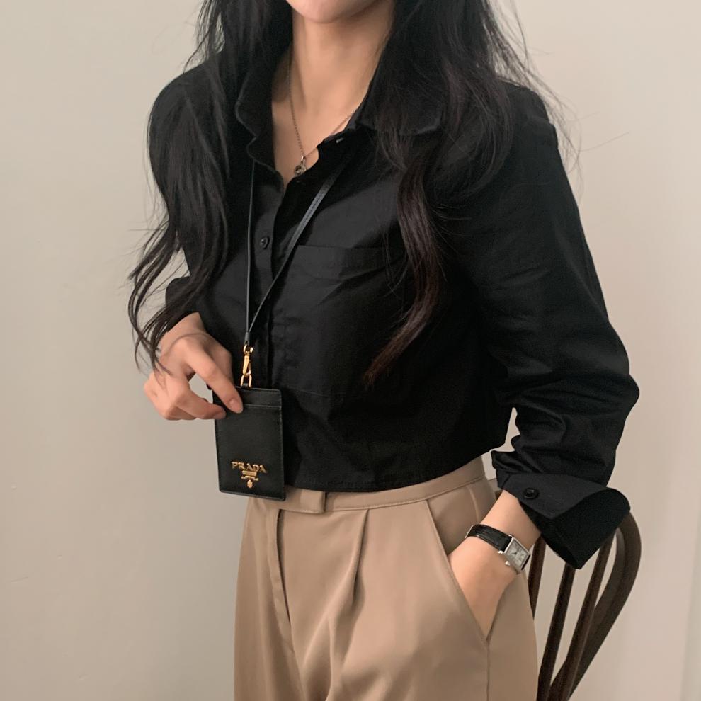 Ladies' Shirt Comfortable and Versatile Early Fall Short Section Inside The White Shirt Female Long-sleeved Shirt Temperament Elegant Fashion Top