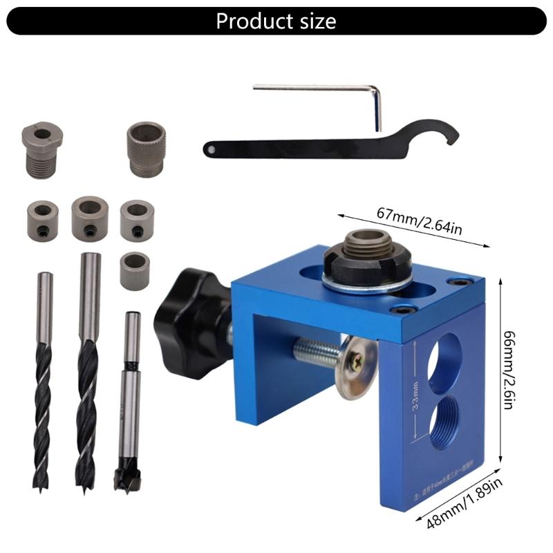 3 In 1 Adjustable Woodworking Doweling Jig Pocket Hole Jig Drilling Guide Locators Hole Puncher Tool for Furniture