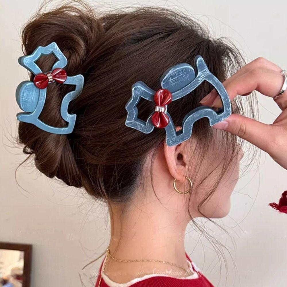 Hairpin Hollow Puppy Hair Grab Animal Red Bow Shark Clip Sweet Cartoon Hair Claw Streetwear