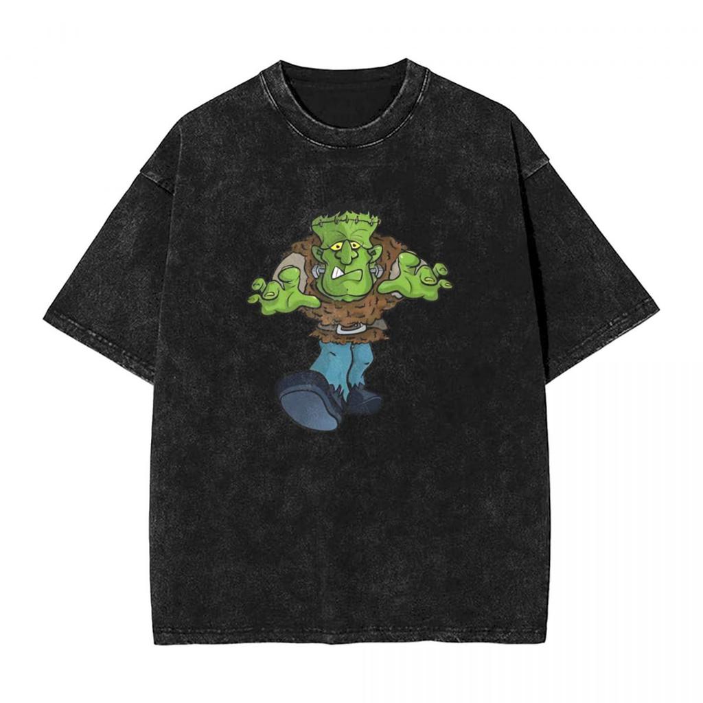 Harajuku Cotton Oversized TshirtMen Short Sleeve TeesFrankenstein Summer Loose Washed Tops TShirt