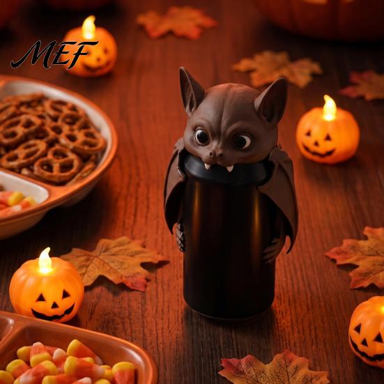 Funny Desktop Ornament 3D Printed Bat Can Holder, Cartoon Vampire Cat Stand Soda Holder for Standard Cans, Halloween Decor, Novelty Party Gift Drink