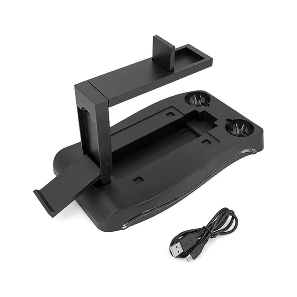 Stojan nabíjecí stanice pro PS4 VR, Dokovací stojan, Nabíjecí stojan, Držák, Multifunkční USB dokovací stanice, Modré světlo, 2 nabíjení pro PS4 VR ovladač