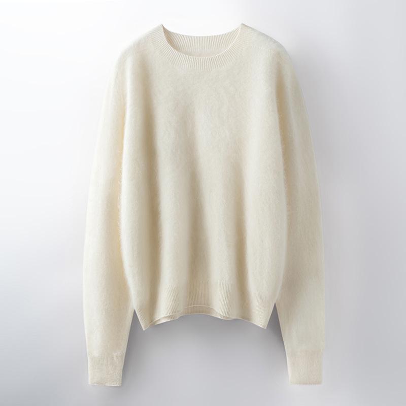 2025 Autumn/Winter Women's Seamless Knit Wool Sweater - Round Neck, Loose Fit, Plus Size, Long Sleeve Top