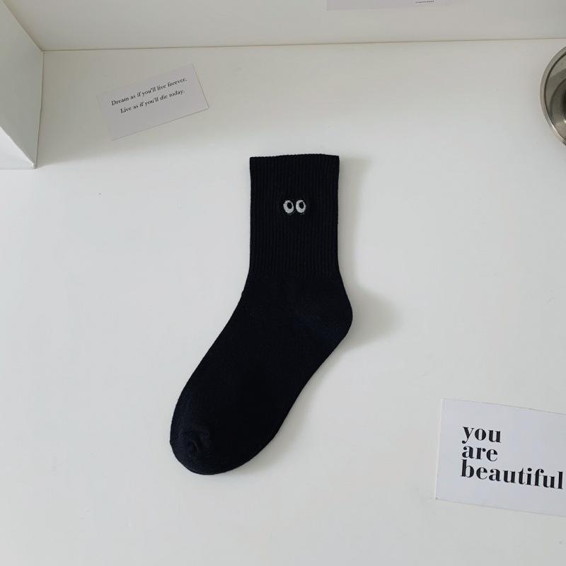 

Женские милые универсальные носки-трубы из хлопка с вышивкой букв в стиле колледжа, черные, белые 1 pair