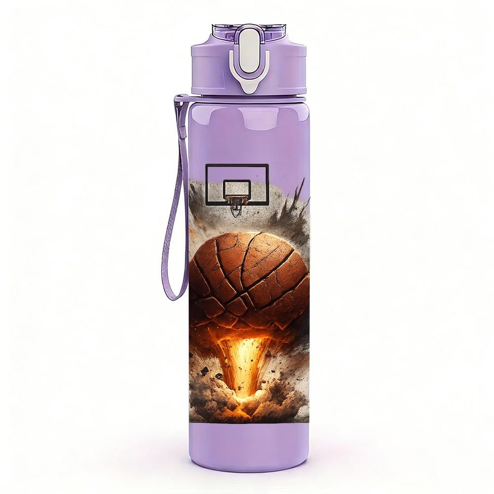 1PC Explosion Basketball Art Print 750ml Color Plastic Sports Water Bottle Leakproof Flip Straw Lid Suitable for Sports Office Home Use