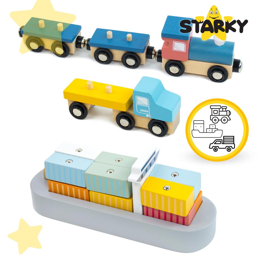 Wooden Crane Toy Crane for Children Seaport Ship Containers