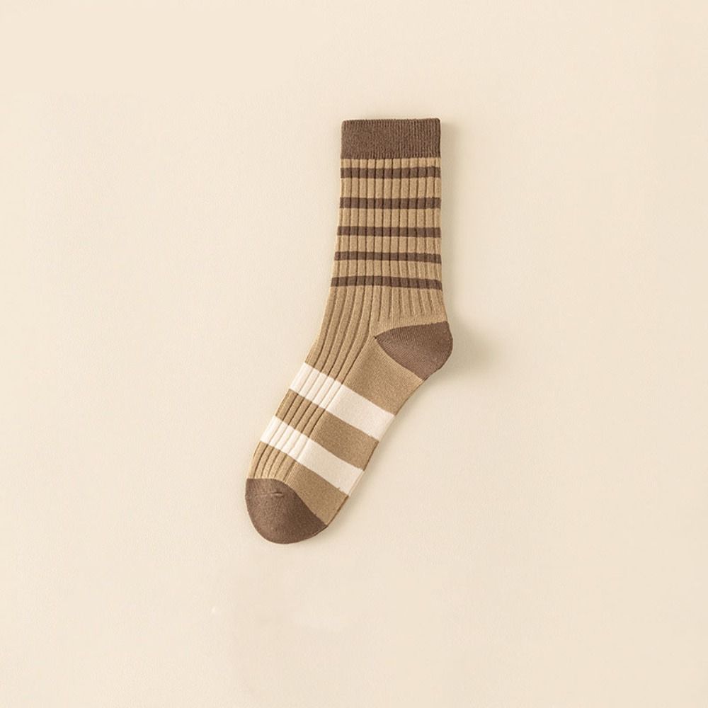 5Pairs Soft Stripe Tube Socks Breathable Mid-calf Socks Women's Cotton Socks  for Four Seasons