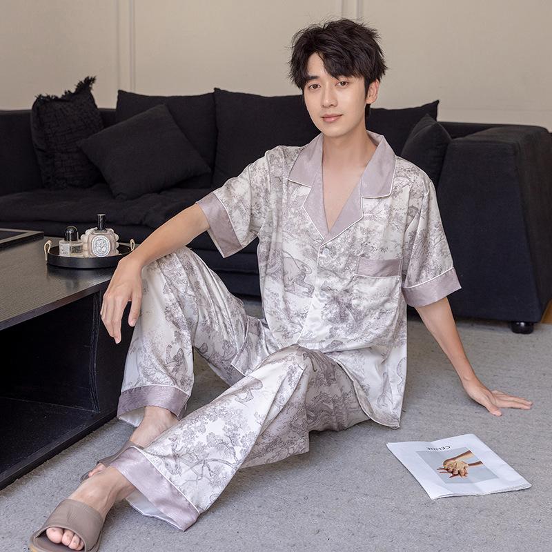 High-luxury Jungle Short-sleeved Loungewear Temperament Thin Internet Celebrity Pajamas Spring and Summer Thin High-end Can Be Worn Outside Ice Silk 