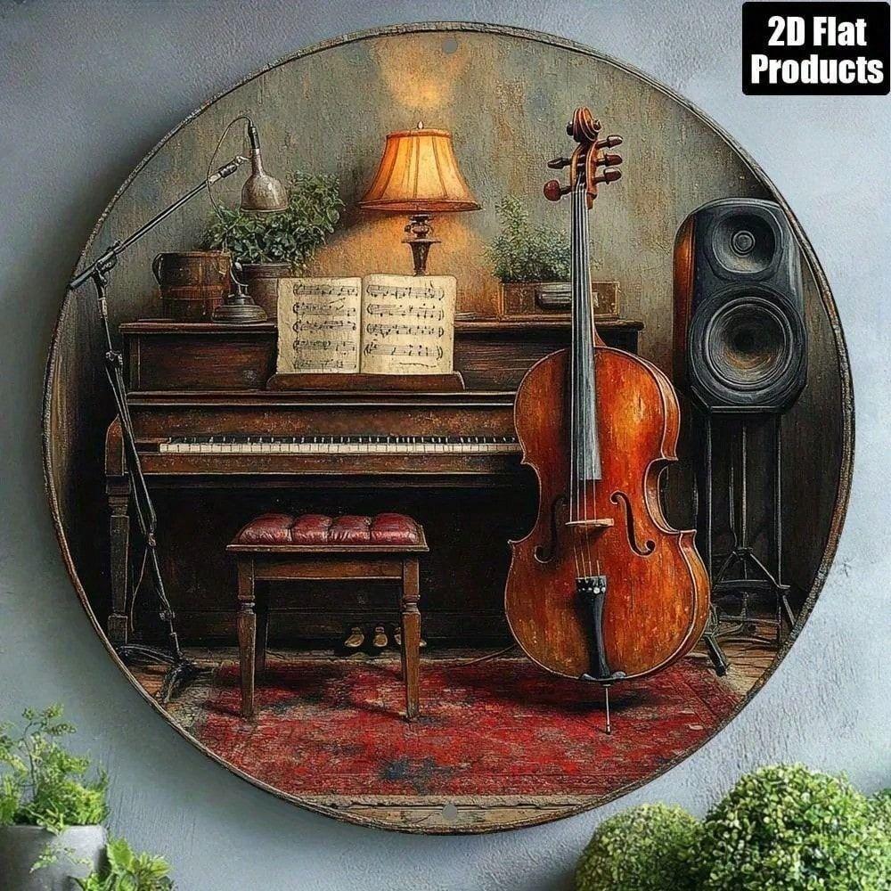 Vintage Metallposter Wandkunst Klavier Cello Dekor für Wohnzimmer