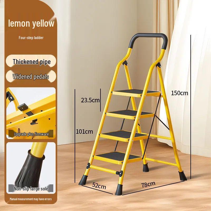 Extra Wide Folding Ladder with Handrails - Portable Indoor Step Ladder for Elderly