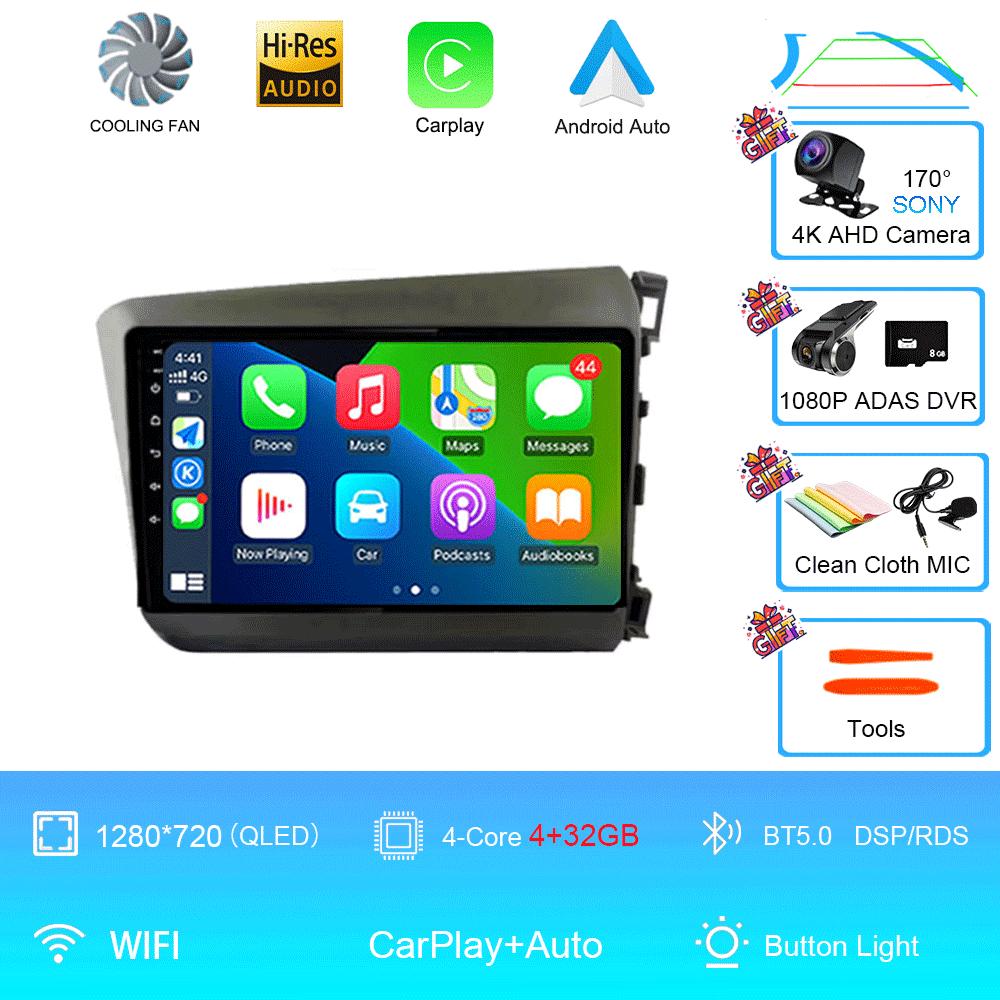 Car Radio Android 14 For Honda Civic 2012 2013 2014 2015 Stereo Wireless Carplay Multimedia Video Player Navigation GPS Wifi IPS