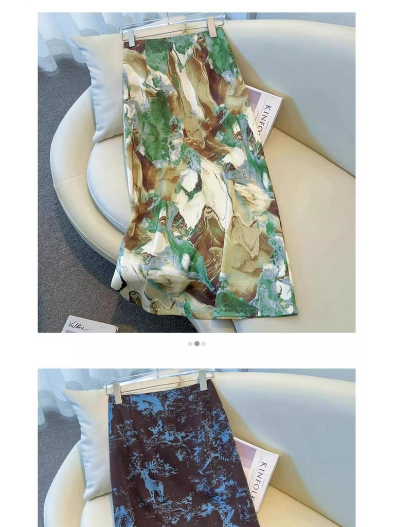 2025 Women's High-Waisted Satin Floral Midi Skirt - Summer A-Line Pencil Design