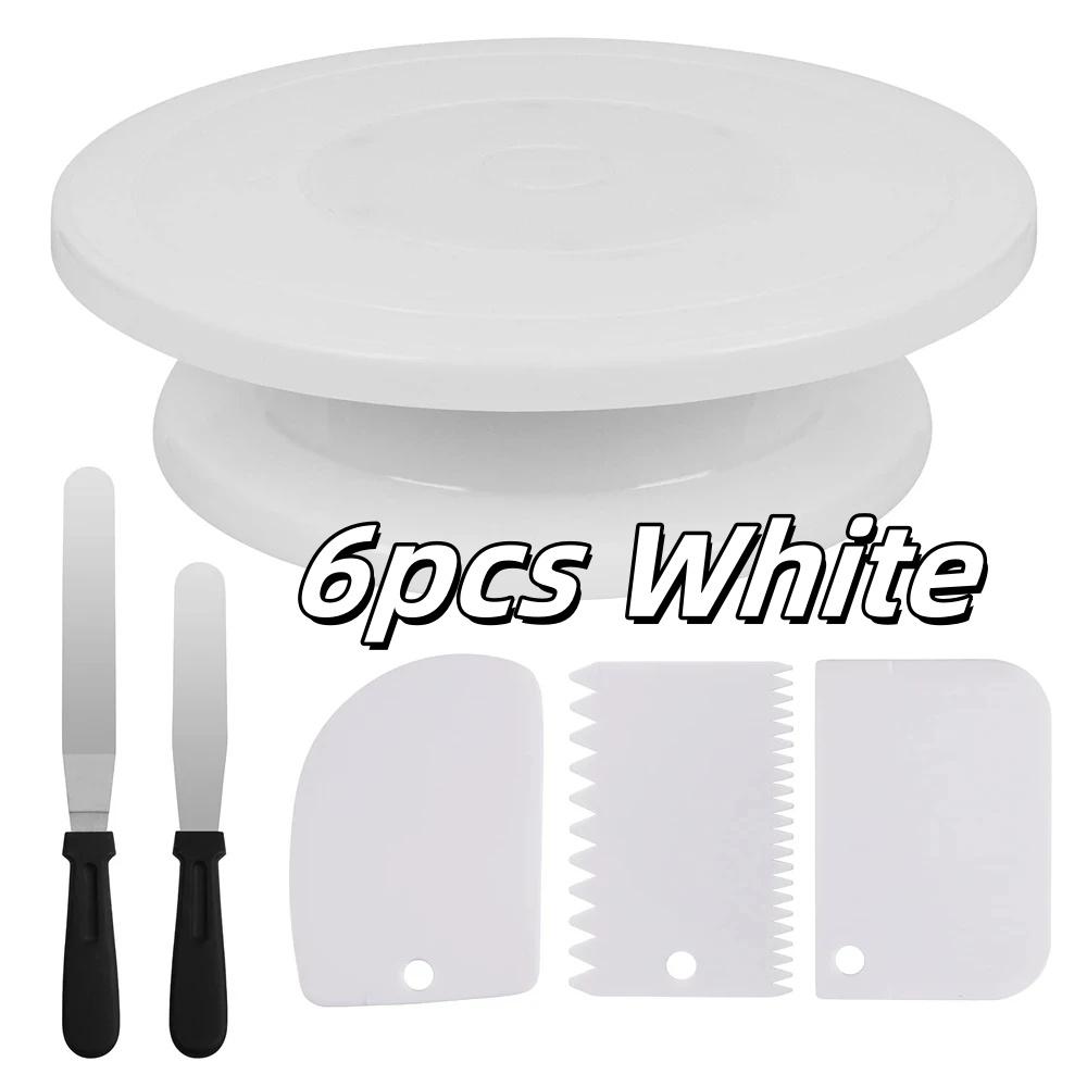 

6pcs Cake Turntable Set With 2 Frosting Straight Angled Spatula 3 Icing Smoother Scraper Cake Decorating Baking Accessories Tool