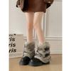 Warm black thick-soled snow boots, winter piled and thickened fluffy small height-increasing cotton boots