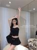 Gray Low Waist A-Line Pleated Midi Skirt for Women, Korean Style 2025 Summer Fashion, Versatile and Slimming Mini Skirt.