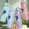 PC Blue Bottle Minimalist Line Art Print 750ml Colorful Plastic Sports Water Bottle Leakproof Pop Up Lid with Straw for Outdoor Work Home Use