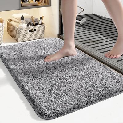 Soft Fluffy Bathroom Mat - Super Absorbent Quick Dry Rug Non-Slip Toilet Floor Mat Plush Polyester Bath Rug for Home
