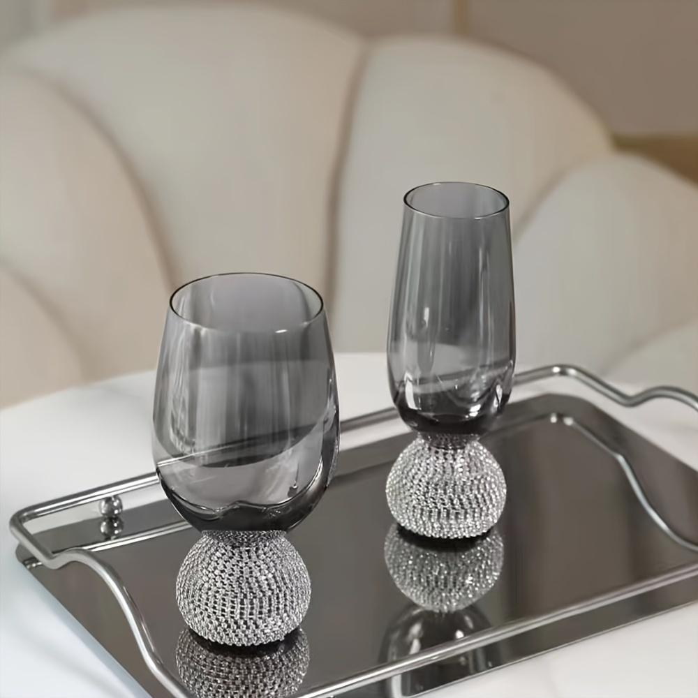 Luxus Stielloses Weinglas Becher Glaswaren Strass Rauchgrau Wiederverwendbar für Cocktails Rotwein Whiskey Glas Diamant Geschenke