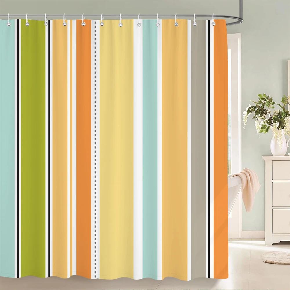 Modern Stripe Shower Curtains Waterproof Fabric Bath Curtains For Bathroom Bathtub Large Wide Bathing Cover With Hooks