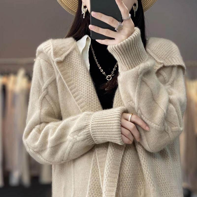 Autumn Winter Women's Cardigan Long Sleeve Sweater Coat Loose Warm Cashmere Knitwear Fashion Female Long Coat