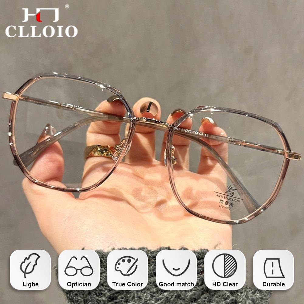 CLLOIO High Quality Retro Polygonal Myopia Prescription Computer Glasses Women Anti Blue Ray Photochromic Progressive Eyeglasses