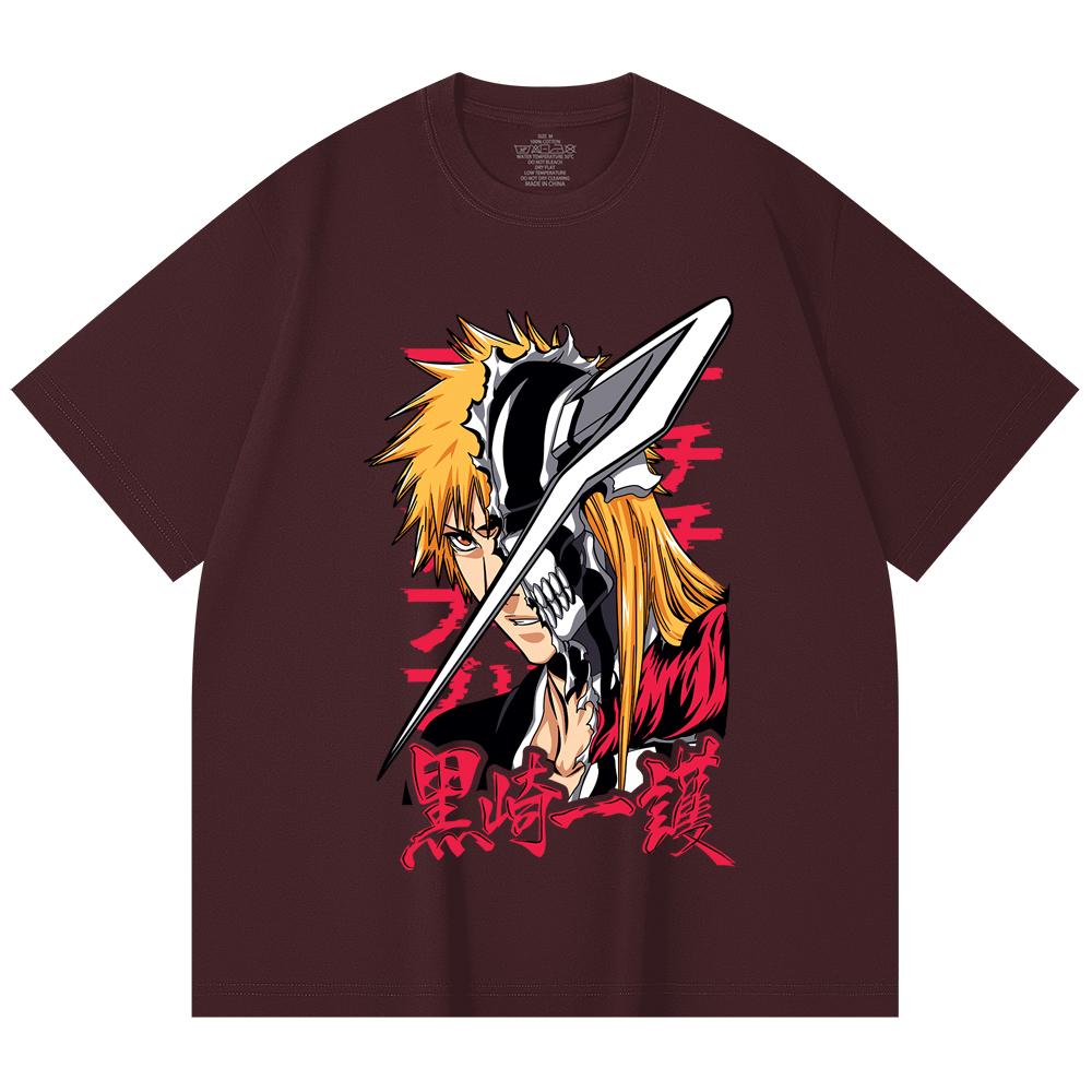 

230 Gsm 100% Cotton Bleach V4 Ichigo Print Unisex Heavy Cotton T Shirt 2XL вина червоного кольору