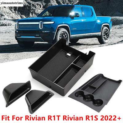 Für Rivian R1T R1S 2024 Auto Mittelkonsole Unteres Aufbewahrungsfach Organizer Tablett Getränke Wasserbecherhalter Panel Zubehör