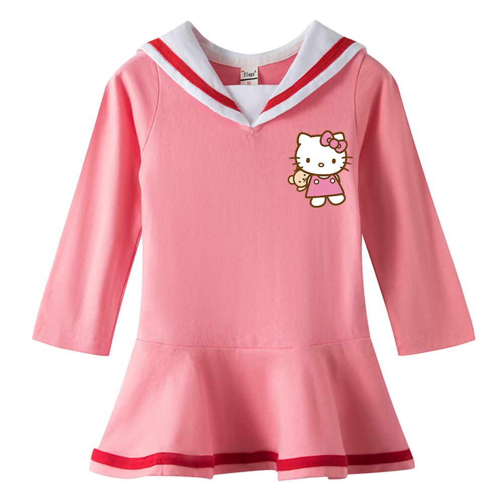 Girls Cotton Long-Sleeve Japanese Academy Style Dress for Toddlers and Babies - Spring & Autumn Fashion Skirt 100 cm розовый