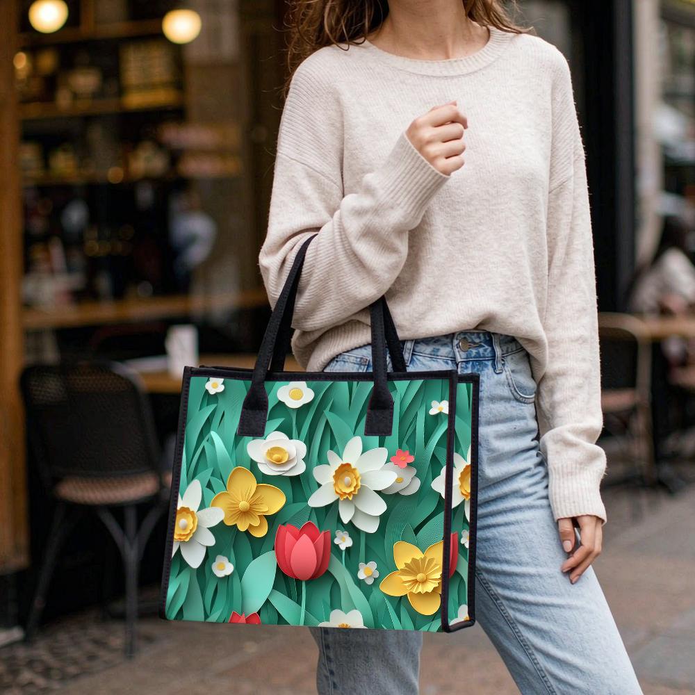 Floral Tote Bag Fashion Large Capacity Canvas Handbag for Daily Shopping Travel Carry