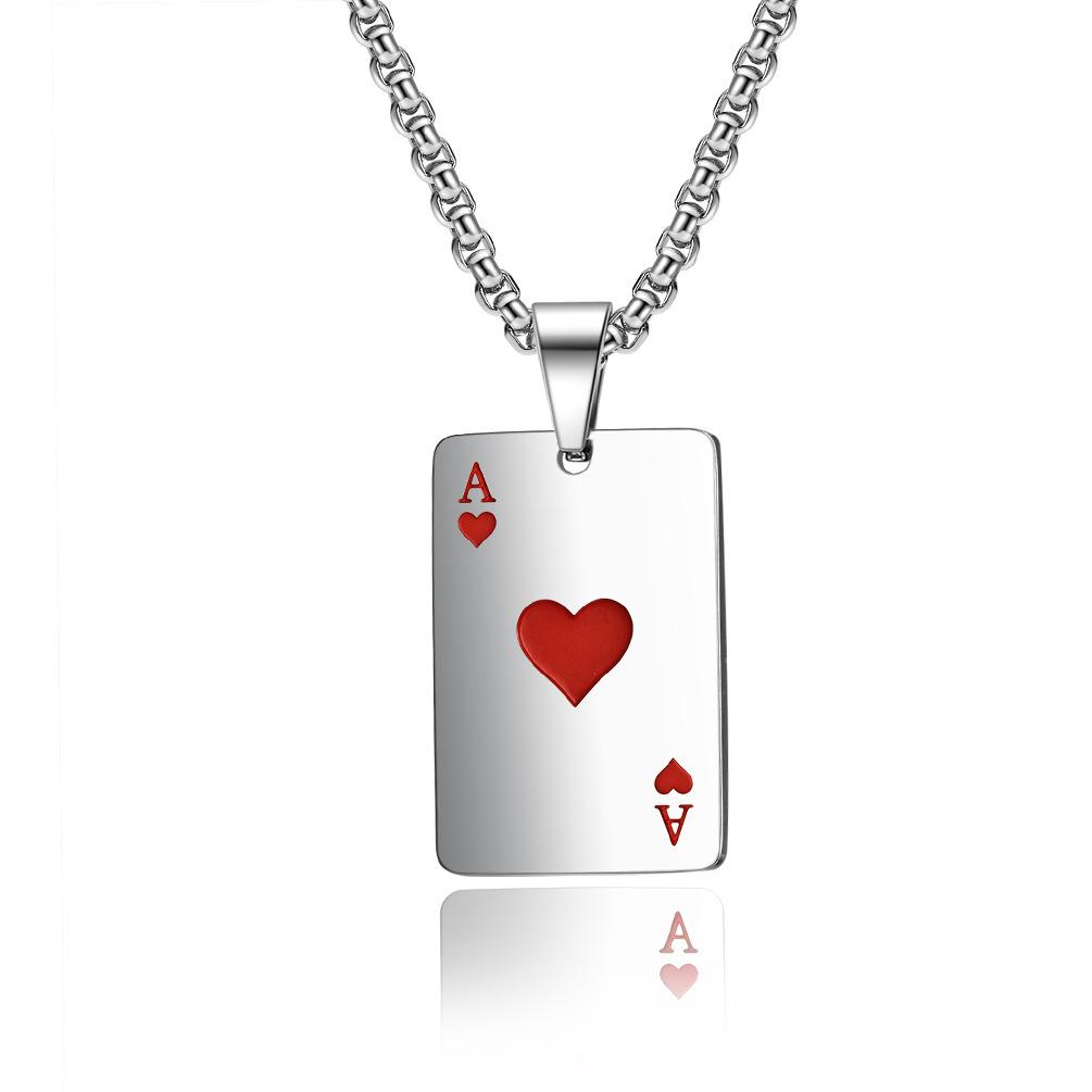HNSP Stainless Steel Poker A Pendant 60CM Chain Necklace For Men  Accessories