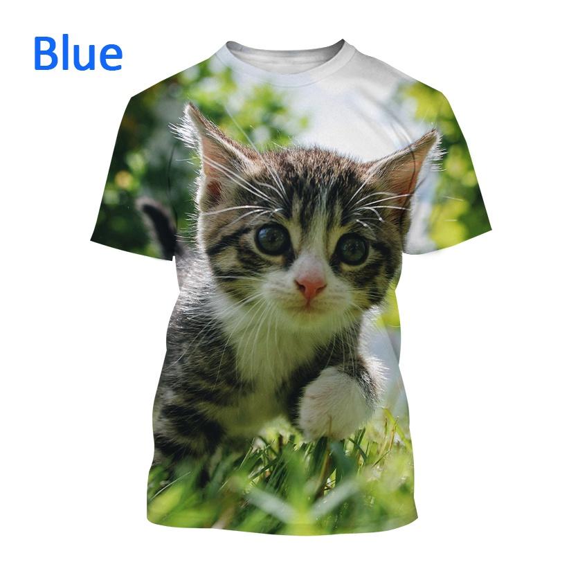 Summer Round Neck 3D Cat Pattern Printed Top Fashionable Casual Short Sleeved Children's Boy and Children's Girl Kids Unisex T-shirts