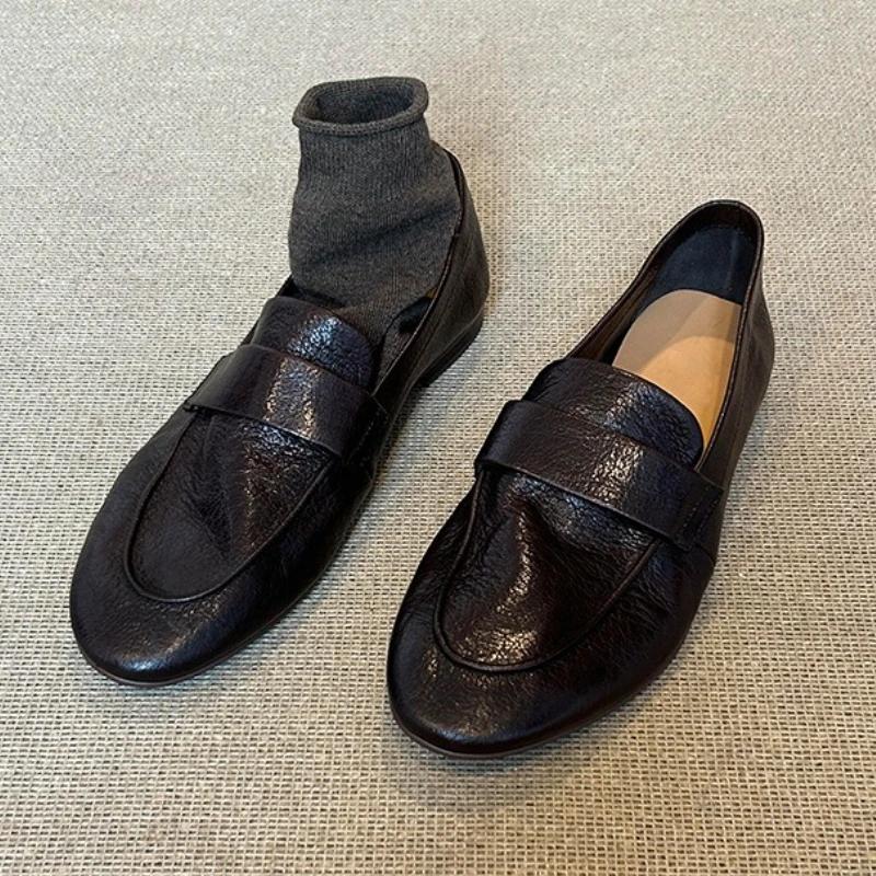 Retro Black Soft Leather Brand Designer Flat Pumps Women Comfort Concise Loafers Outdoor Commuter Office Shoes Zapatos De Mujer