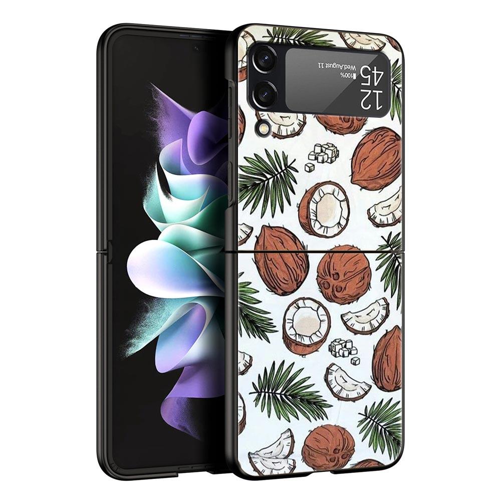 Phone Case for Samsung Galaxy Z Flip 3 4 5 6 7 Folding Black Shell For Samsung Z Flip4 Flip5 PC Hard Cover Summer Coconut