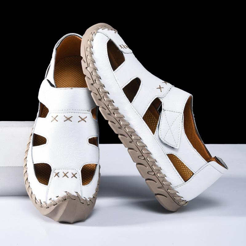 Herren Casual Handgenähte Übergröße Sommer Strandsandalen 2025 Mode Outdoor Herrenschuhe Klettverschluss