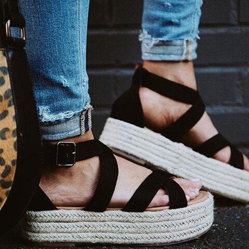 2021 Summer Plus Size Thick Sole Cross Straps Casual Women s Sandals 35 чёрный