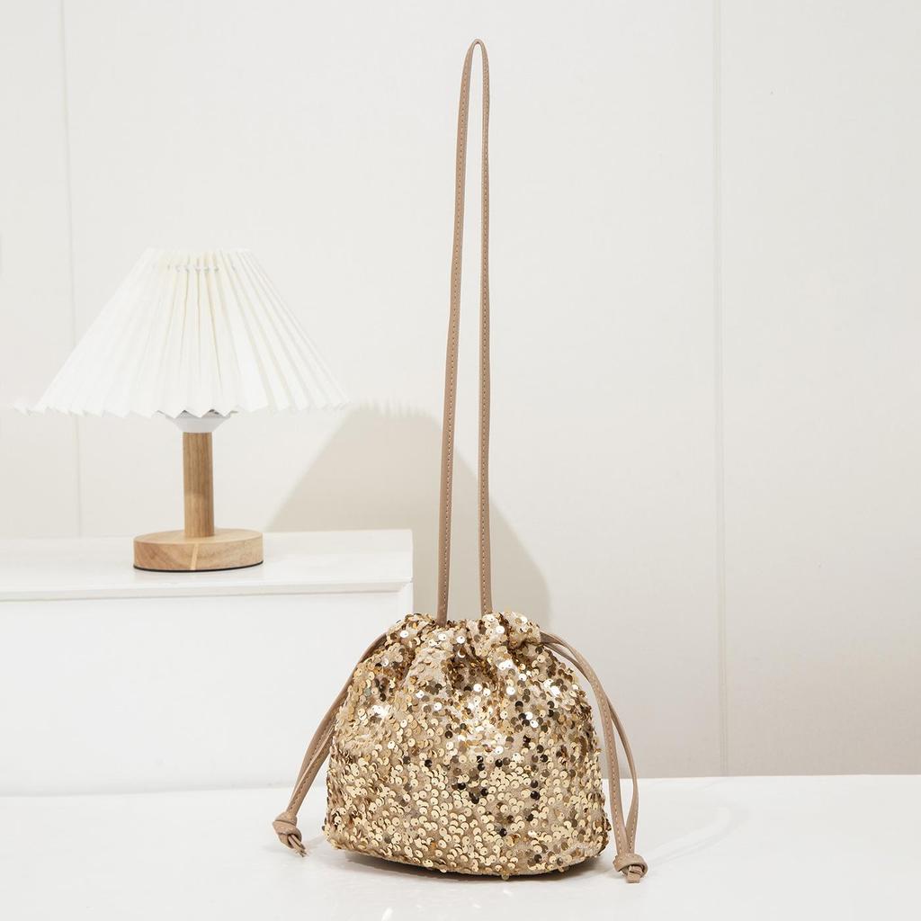 Borsa a tracolla tote versatile con coulisse e paillettes moda 2026