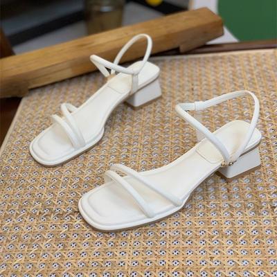 Französische Sandalen mit dickem Absatz und dünnen Riemchen für Damen Sommer 2025 neu modisch vielseitig sanft Ein-Wort-Riemchen mit Rock-Sandalen