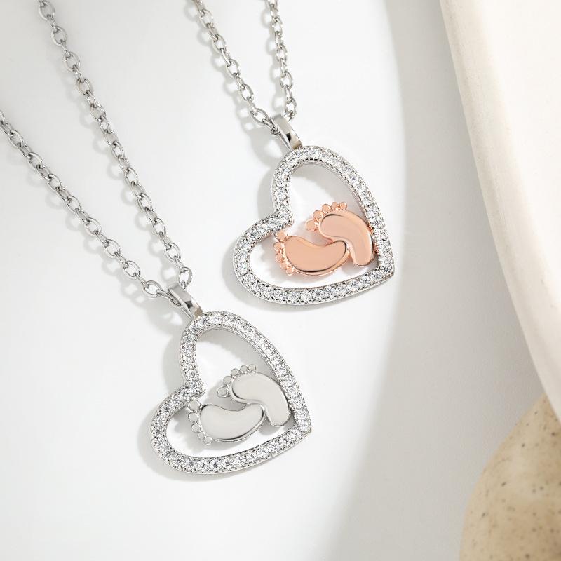Color Separation Heart Necklace, Mother Gift Love Footprint Baby Love Footprint Necklace