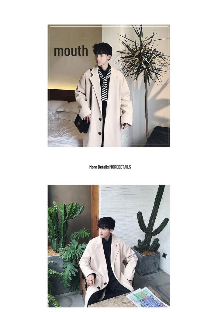 Herren Koreanischer Stil Dicke Woll-Trenchcoat - Trendy, Warm, Mittellang, Lockerer Schnitt